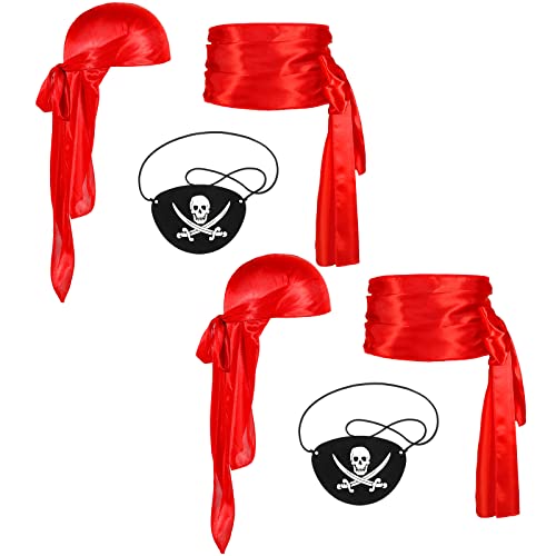 2 Set Halloween Piraten Kostüm Zubehör Set Piraten Augenklappe One Eye Skull Crossbones Captain Eye Covers Piraten Schärpe Gürtel Taillengürtel Piraten Kopftuch Hut Zubehör Piraten Bandana Stirnband von Tarpop