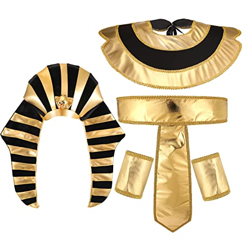 5 Stück Ägyptische Kostüm Zubehör Set, Ägyptische Kopfbedeckung König Pharao Ägyptische Gürtel Kragen Armbänder King Tut Kostüm für Männer Rollenspiel Cosplay von Tarpop