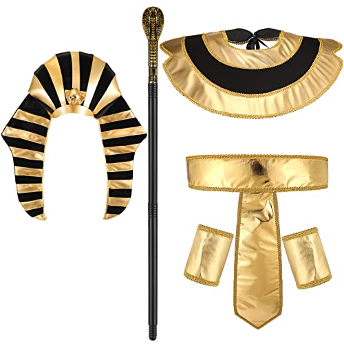 5 Stück Ägyptisches Kostüm Zubehör Set Pharao Hut Ägyptische Kragen Ägyptische Gürtel Manschetten Cobra Kopf Zepter für Männer Halloween King Tut Cosplay Rollenspiel Requisite Party Supplies von Tarpop