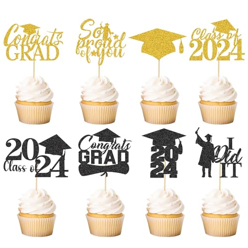 Taskicraft Abi 2024 Cake Deko - 48 Stück 2024 Graduation Kuchen Toppers Deko Abschluss Deko Abitur Graduation Cupcake Dekoration Abi 2024 Kuchen Deko Für Abschlussfeiern Abschlussparty Abschlussproms von Taskicraft