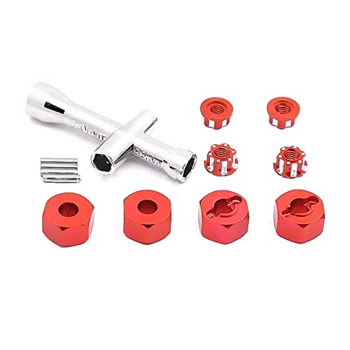 Tassety 4 Stück 12 mm Aluminium-Kupplung, Sechskant-Radnaben-Set für 1/16 Slash E - RC Auto-Upgrade-Ersatzteile, Rot von Tassety