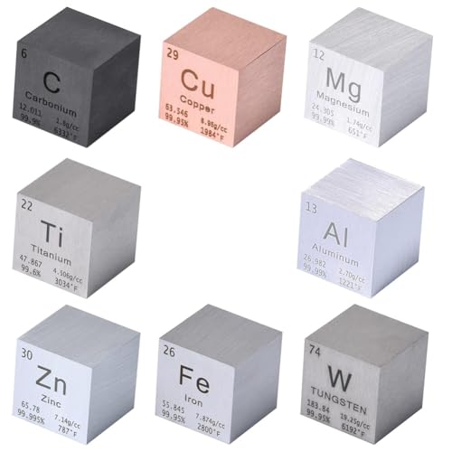 Tassety 8-teiliges Elements-Würfel-Set, 2,5 cm, Wolfram-Würfel, wie abgebildet, Metall, für Unterricht, Geschenk, Sammlung von Tassety