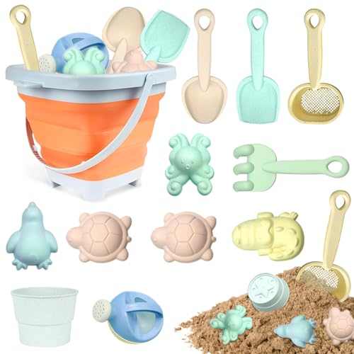 12pcs Sandspielzeug Set,Sandspielzeug Kinder, Sandkasten Spielzeug,sandspielzeug Eimer,silikon sandspielzeug,mit Faltbarer Eimer, Schaufel, Sandharke, Sandförmchen, Für Kinder Jungen Mädchen (Orange) von Taufe