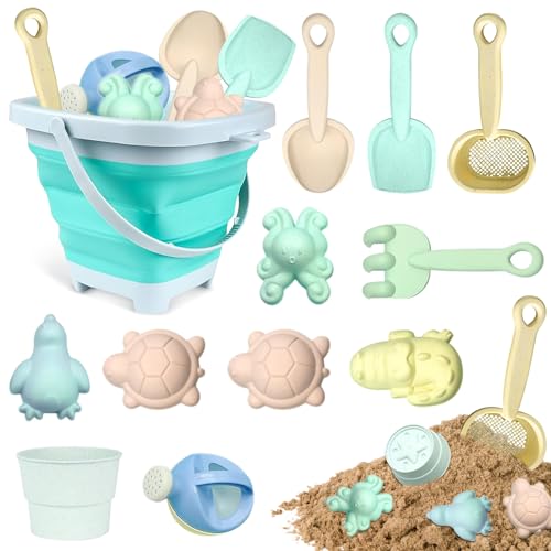 12pcs Sandspielzeug Set,Sandspielzeug Kinder, Sandkasten Spielzeug,sandspielzeug Eimer,silikon sandspielzeug,mit Faltbarer Eimer, Schaufel, Sandharke, Sandförmchen, Für Kinder Jungen Mädchen (Blau) von Taufe