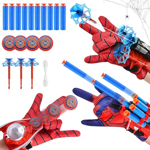 3 Set Spiderm Launcher Handschuh,Spiderm Handschuhe,Super Spiderm Launcher,Kids Spiderm Hero Handschuhe mit Saugnapf-Darts und Frisbee,Spiderm netzwerfer,Spiderm Hero Handschuhe,Geschenk für Kinder(B) von Taufe