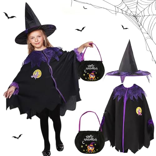 Hexenkostüm Mädchen,hexenkostüm kinder,Halloween Hexenkleid,Hexenkostüm Umhang mit Hexenhut,Halloween Kostüm Kinder,Halloween Umhang Mädchen,für Halloween Fasching Karneval Cosplay Party 3-10 Jahre von Taufe