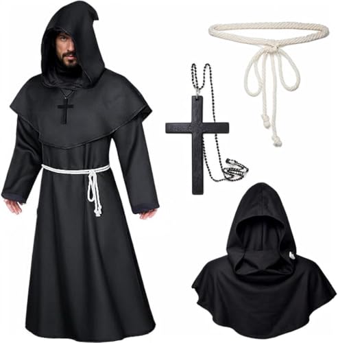 Taufe Mönch Robe Kostüm,Halloween mönch kostüm,Mönchskostüm,Priester robe,Mönch Priester Gewand,Mönchskutte Mittelalter,Herren Männer Mönchskutte,Gewand Mönchskutte Kostüm,für Halloween Kostüme(L) von Taufe