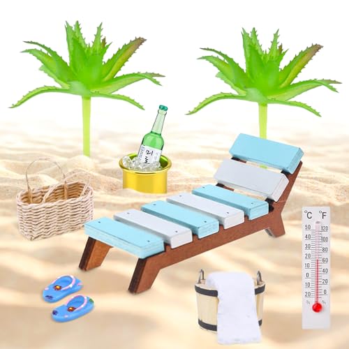 Strand-Mikrolandschaft,12 Stückstrand deko Miniatur Set Mini-Stranddekorationen deko Strand und Meer Mini liegestuhl deko klein für DIY Fee Garten Puppenhausdekoration Geburtstagsgeschenk von Taufe