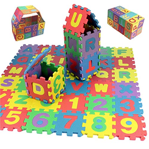 Puzzlematte für Kinder, 36 TLG Puzzle, Weiche Eva Moosgummimatte Teppiche der Zahlen 0 bis 9 und 26 Buchstaben (A-Z) für Kinder Baby CE-Zertifikat (14cm pro Stück 84 * 84CM) von Taxually