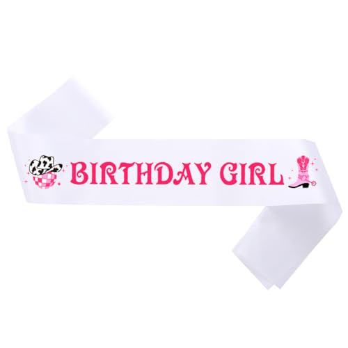 Geburtstagsschärpe für Frauen, rosa Disco Cowgirl Geburtstag Mädchen Schärpe Western Cowgirl Geburtstag Schärpe für Western Cowgirl Rodeo Geburtstag Disco Party Frauen Mädchen Party Supplies von Tbay