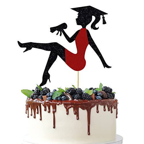 Tbay Glitter Graduation Cake Topper 2024 High Heel Girl Lebensmittelqualität Karton Rot für 2024 High School/College/Senior Party Dekorationen von Tbay