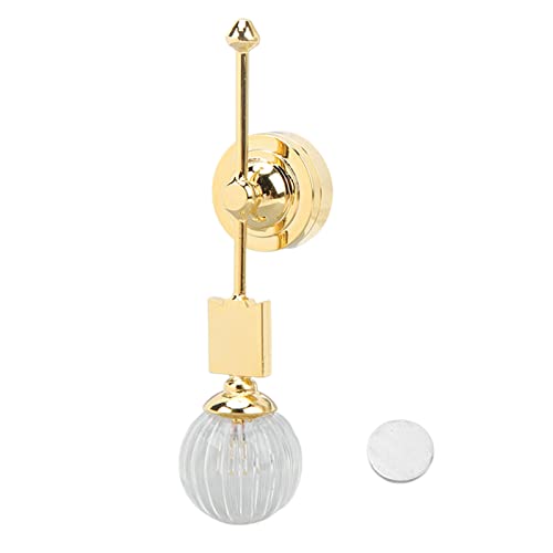 1:12 Puppenhaus-Wandlampe, Vintage-Gold-Rundkopf-Miniatur-Glasschirm-Wandleuchte mit Größeren, Helleren LED-Leuchten und Langlebiger Batterie, Europäisches Retro-Design von Tbest