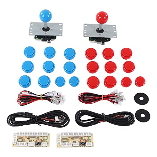 DIY-Spielekonsolen-Kit, 2-Spieler-DIY-Lötprojektspiel Ki USB-Brettspiel-Encoder-Joystick-Tasten-Set für Treffen mit Freunden (Blau Rot) von Tbest