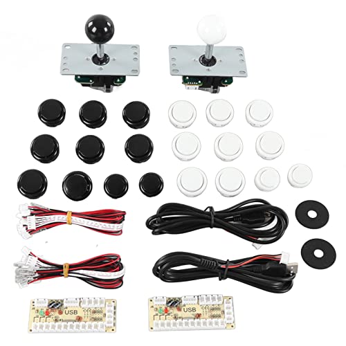 DIY-Spielekonsolen-Kit, 2-Spieler-DIY-Lötprojektspiel Ki USB-Brettspiel-Encoder-Joystick-Tasten-Set für Treffen mit Freunden (Schwarz-Weiss) von Tbest