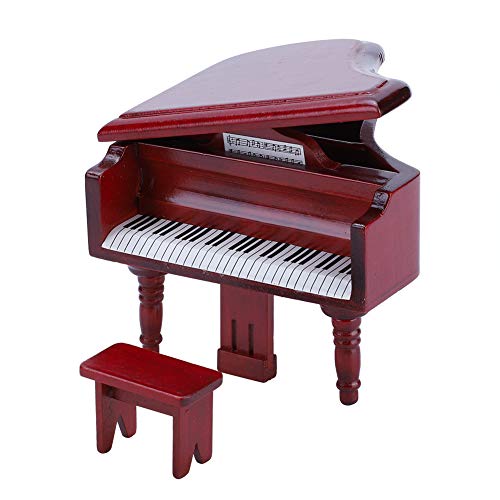 Dollhouse Grand Piano Dollhouse Klavierhocker Set 1:12 Dollhouse Klavierhocker 1: 12 Dollhouse Piano Stuhl Set, Simulation Holz Grand Piano mit Stuhl für 1:12 Puppenhaus ARY (Rot) von Tbest