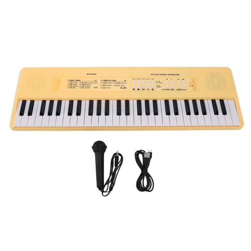 Elektronische Klaviertastatur, 54 Tasten mit Kabelgebundenem Mikrofon, Unterstützt Aufnahme, Multifunktionale Elektronische Klaviermusik-Tastatur für Kinder (Yellow) von Tbest