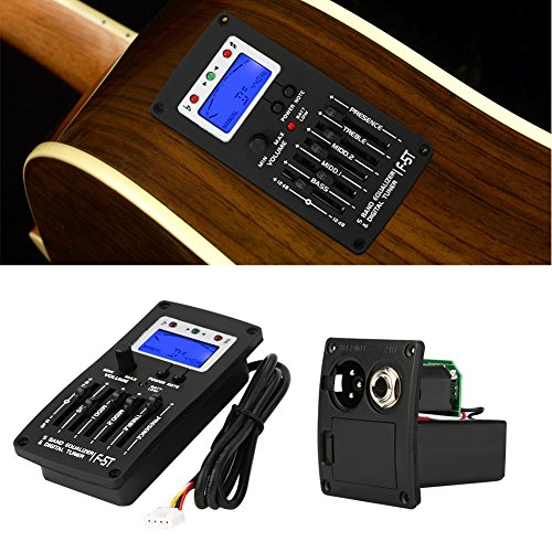 F-5T 5 Band Equalizer Tonabnehmer, Digital Tuner Tonabnehmer Akustische E-Gitarre Vorverstärker Tuner mit LCD-Tuner und Lautstärkeregler für elektrische akustische Klassische Gitarre von Tbest