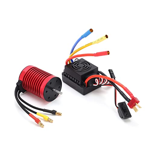 F540 Bürstenloser Motor 3900KV, 60A Bürstenloses ESC-Set mit T-Stecker für 1/10 Ferngesteuerte Autos, Präzisionsdesign, Wasserdicht, Verbesserte Gasannahme von Tbest