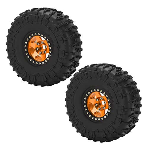 Tbest 2 Stück RC Crawler Reifen, 1,9 Zoll Metallfelgen Gummireifen Set für Axial SCX10 1/10 RC Crawler Car (Goldschwarz) von Tbest