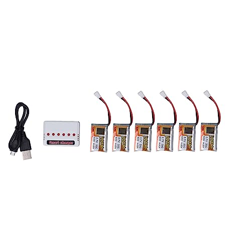 Tbest 6 Stück RC Lipo Akku, 1S 30C 600 MAh 3,7 V RC Li Poly Akku Ersatz mit XH2.54 Weiß Stecker Ladegerät für RC Auto von Tbest