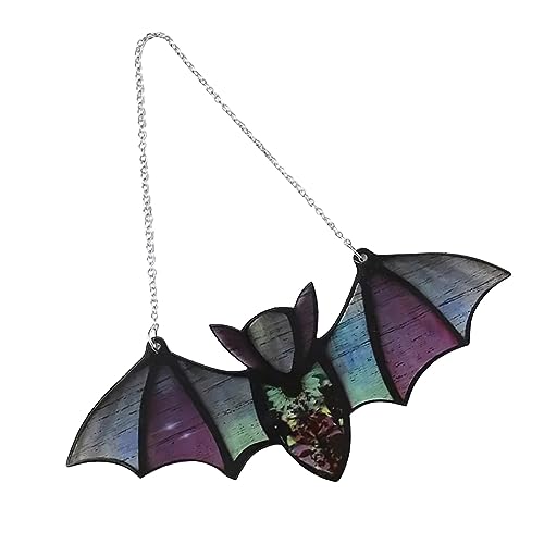 Tbest 7-farbige Fledermaus-Prismenkette, Halloween-Fenster-Sonnenfänger, Handbemalte Vintage-Fledermaus-Ornamente für Veranden, Gärten, Bäume, 20 X 8 cm von Tbest