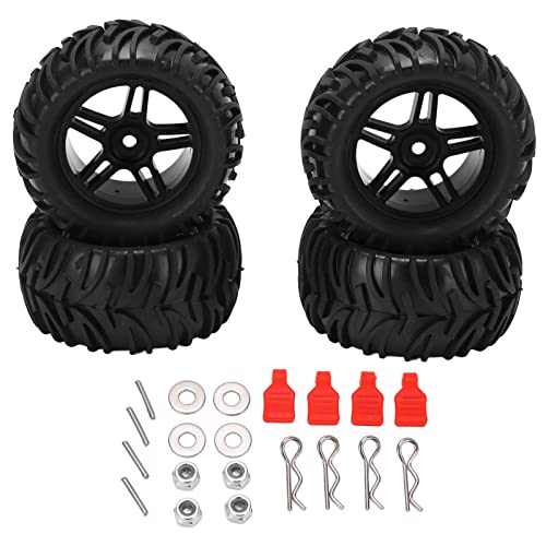 Tbest 82 Mm Gummireifen Vorne und Hinten, 5-Speichen-Felgen-Set für 1/14 RC Off-Road-Auto-LKW-Reifen, Vorgeklebte 4-teiliges Set (Black) von Tbest