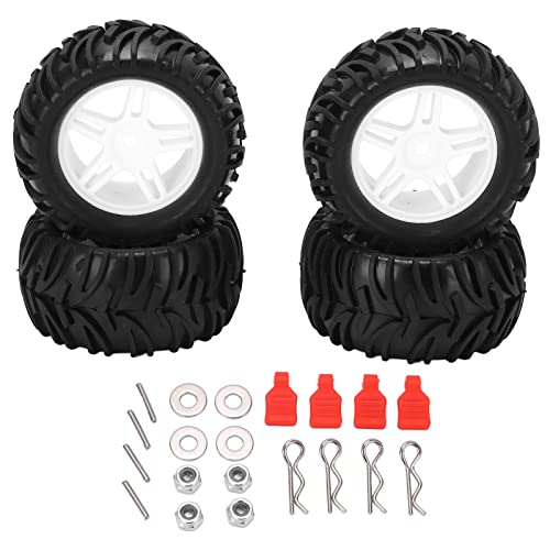 Tbest 82 Mm Gummireifen Vorne und Hinten, 5-Speichen-Felgen-Set für 1/14 RC Off-Road-Auto-LKW-Reifen, Vorgeklebte 4-teiliges Set (White) von Tbest