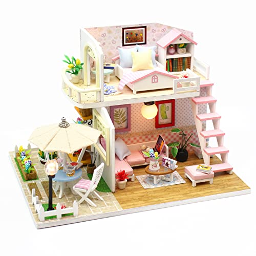 Tbest DIY Puppenhaus Miniatur, DIY Holz Puppenhaus Kit Miniaturhaus mit LED-Licht und Musik für Heimdekoration und zu Weihnachten von Tbest