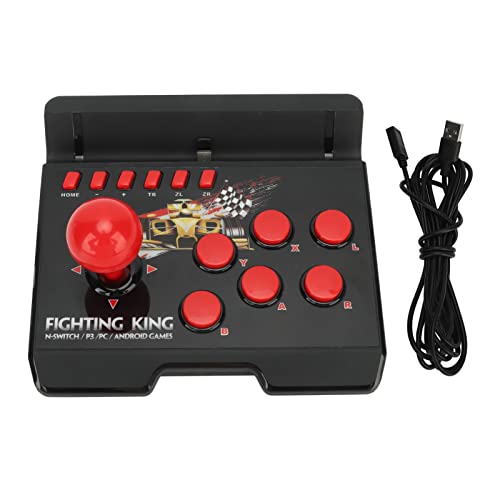 Tbest Kabelgebundener Gamecontroller mit Sphärischem Joystick, 6 Steuertasten, USB-Kabel, Schwarzes und Rotes Design, 4-in-1 für PS3, PC, von Tbest