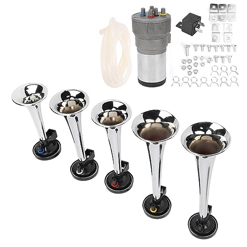 Tbest Luft -Trompete Set 5 Trompete 12V Hochleistungschrom Musikhorn mit Kompressorrelaisschlauch für LKW -Schiffe Züge Tbest Luft -Trompete Set 5 Trompete 12V Hochleistungschrom Musikhorn mit Kompressorrelaisschlauch für LKW -Schiffe Züge von Tbest