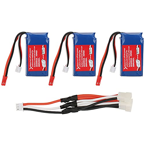 Tbest RC-Flugzeugbatterie, 7,4 V 1100 MAh RC-Hubschrauberbatterie mit 3-in-1-Konvertierungskabel für WLtoys V913 von Tbest