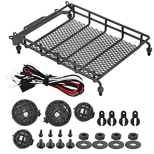 Tbest RC-Gepäckträger, Hochsimulierter RC-Dachträger aus Metall mit LED-Licht für MN 1/12 RC Crawler MN90 / MN90K (Black) von Tbest