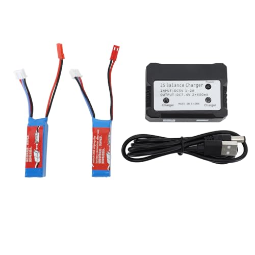 Tbest RC-Lithium-Akku-Ladegerät-Set, 7,4 V, 400 MAh, RC-Lipo-Akku mit 2S-Balance-Ladegerät für WLtoys 1/28 RC-Auto K989/K989/284161 von Tbest