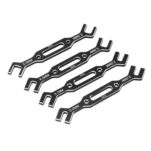 Tbest RC-Spurstangen-Einstellschlüssel, 4 Stück, Aluminiumlegierung, 1/10, 1/16, 3,0 Mm–6,0 Mm Modell, Spannschlossschlüssel, RC-Auto-Reparaturwerkzeug (Black) von Tbest