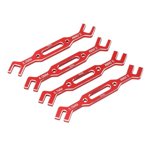 Tbest RC-Spurstangen-Einstellschlüssel, 4 Stück, Aluminiumlegierung, 1/10, 1/16, 3,0 Mm–6,0 Mm Modell, Spannschlossschlüssel, RC-Auto-Reparaturwerkzeug (Rot) von Tbest