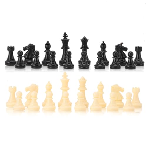 Schachspiel Schachfigur Kunststoff,Tbest 32 Stück/Set Schachfiguren ohne Brett, Weiß & Schwarz Schachfiguren mit Filzgleiter (Gr. M 64mm/2.51in) von Tbest