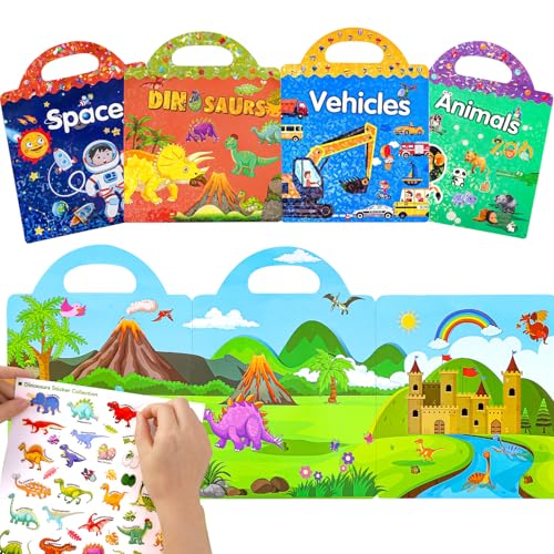 Tbotfip Wiederverwendbare wasserdichte Stickerbuch-Spielzeuge für Kinder - 4er Pack，3-6-jährige Jungen, Mädchen, 3D Klare Kleinkinder Sticker ，pädagogische Lernspielzeuge von Tbotfip