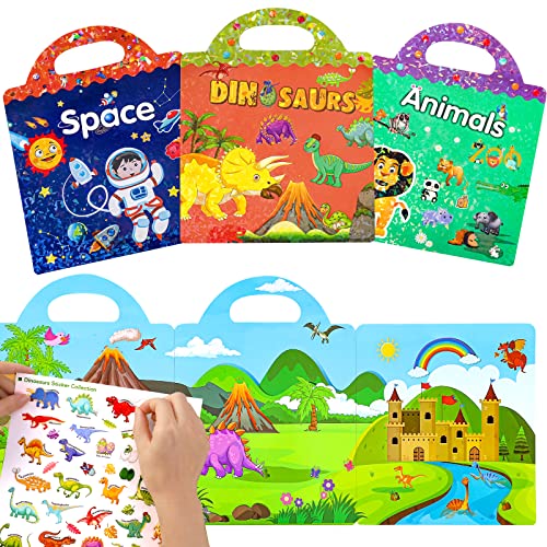 Wiederverwendbare wasserdichte Stickerbuch-Spielzeuge für Kinder - 3er Pack，3-6-jährige Jungen, Mädchen, 3D Klare Kleinkinder Sticker ，pädagogische Lerngeschenke von Tbotfip