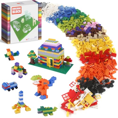 1100 Stück Bausteine, Kompatibel mit Lego Classic Bausteine Bulk mit Grundplatten, Türen, Fenstern und Rädern, STEM Kreative Konstruktionsspielzeug für 6 7 8 9 10 11 12 Jahre alt von Tcamgoi