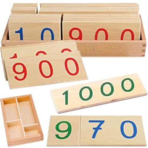 Tceapoo Montessori Mathematisches Spielzeug Holz, Zahlenlernspiele Kinderspiele Holzspielzeug Lernspiele ab 3-8 Jahre Jungen Mädchen, Mathekarten Holz Nummer 1-9000, Lernspielzeug Geschenk für Kinder von Tceapoo