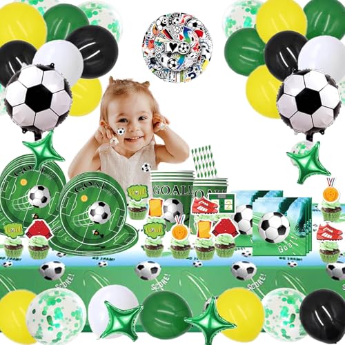 Tchsrim 149 Stück Fussball Geburtstag Deko Kinder Partygeschirr Set,Fußball Party Dekorationen Geburtstagsparty Kindergeburtstag Zubehör Set für 15 Gäste von Tchsrim