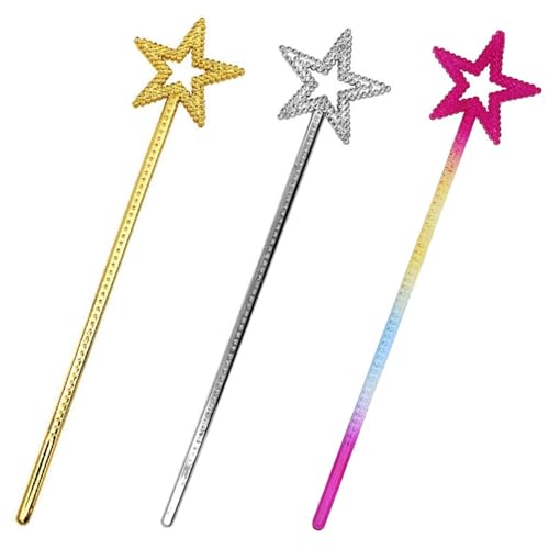 3 Stück Zauberstab Kinder, Zauberstab Glitzer Fee Zauberstab Kristall, Stern Zauberstab Magic Wand Stern Zauberstab Feenstab für Mädchen, Magic Wand für Weihnachten Halloween Cosplay Dekoration von Tcnzdy