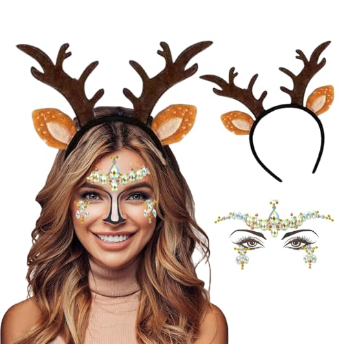 Haarreif Weihnachten Anzug, Rentier Haarreif mit Ohren Geweih Haarreif Haarreifen Weihnachten Haarreif Weihnachts Accessoires Haarschmuck für Weihnachten Kostüme Zubehör Maskerade von Tcnzdy