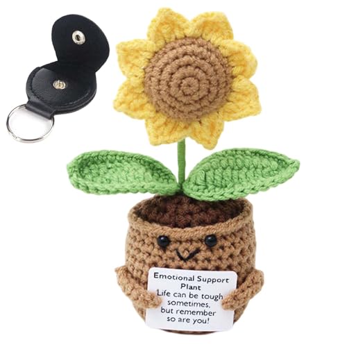 Tcnzdy Plüschtier Sonnenblume, positives Geschenk mit 1 Münze, gestrickte Sonnenblume, entspannen Sie sich – Sie bequem und Ihre für die Dekoration von Büro, Freunde, Familie, Liebhaber, Geschenke von Tcnzdy