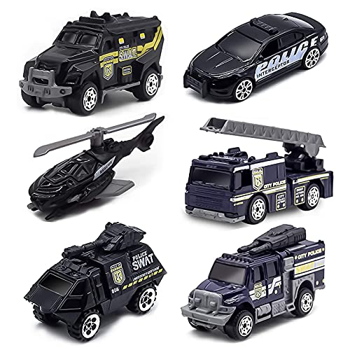 6 Pack Diecast Police Car Toy Truck Playset, Alloy Metal Police Car Toys für 3 Jahre alte Jungen, Mini Toy Cars City Rescue Vehicles für Kinder Alter 4 5 6 7 Jahre von Tcvents