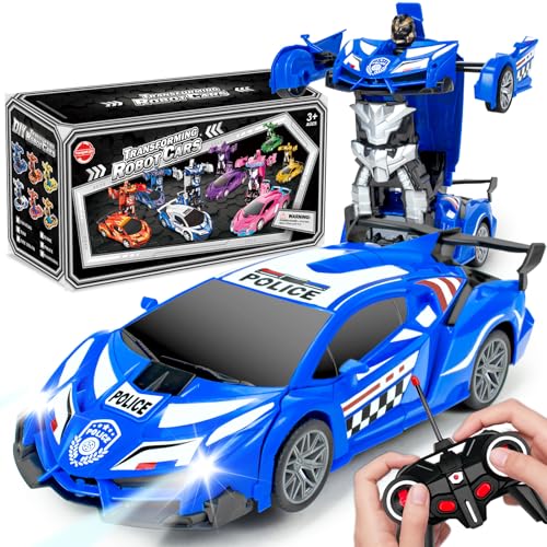 Ferngesteuertes Polizeiauto für Jungen 4-7, 1:18 Maßstab Roboter RC Auto - 2 in 1 Racing RC Roboter Auto Spielzeug, Ein-Knopf-Deformation & 360°Driften, Rc Auto für Jungen Alter 6-8 8-12 Geburtstag von Tcvents