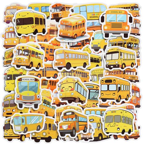 100 Stück Schulbus Aufkleber Gelb, Cartoon Transport Aufkleber für Kinder, Niedliche Schulbus Sticker für DIY, Kunsthandwerk, Spielzeug, Schule, Klassenzimmer, Belohnung, Studenten von Teaaha