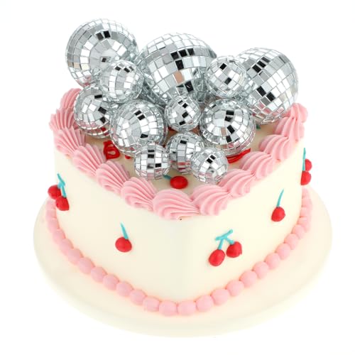 12 Stück Disco Kugel Cake Toppers, Disco Spiegel Ball Disco Kugel Kuchendekoration Discokugel Klein Silber Mini Discokugel Discokugel Deko Mini Discokugel Deko für 70er Jahre Party (6/5/3.5/2.5/2.3cm) von Teaaha