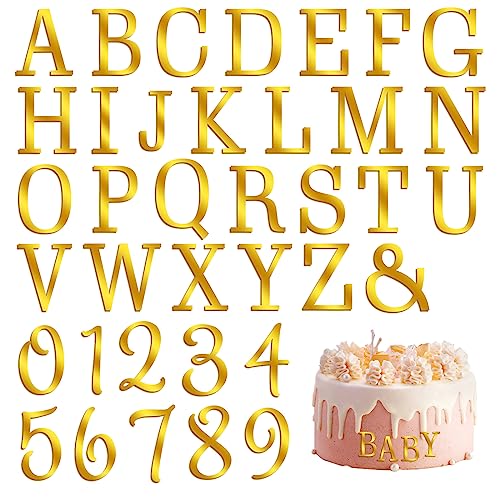 Teaaha 37 Stücke Torten Buchstaben, Acrylic Buchstaben Für Torte, Deko Für Torte Zahlen 0-9 Und A-Z Großbuchstaben Set Kuchen Deko Für Geburtstag Hochzeit Jubiläum Party (Gold) von Teaaha