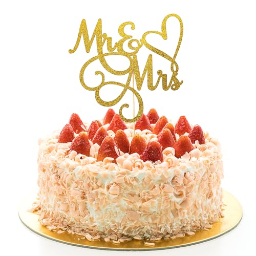 Mr Mrs Cake Topper, Cake Topper Hochzeit Torten Topper Hochzeit Gold Hochzeitstorte Deko Gold Glitter Hochzeitstorte Toppers, Braut Und Bräutigam Kuchen Topper Für Brautdusche Hochzeit Cupcake Party von Teaaha